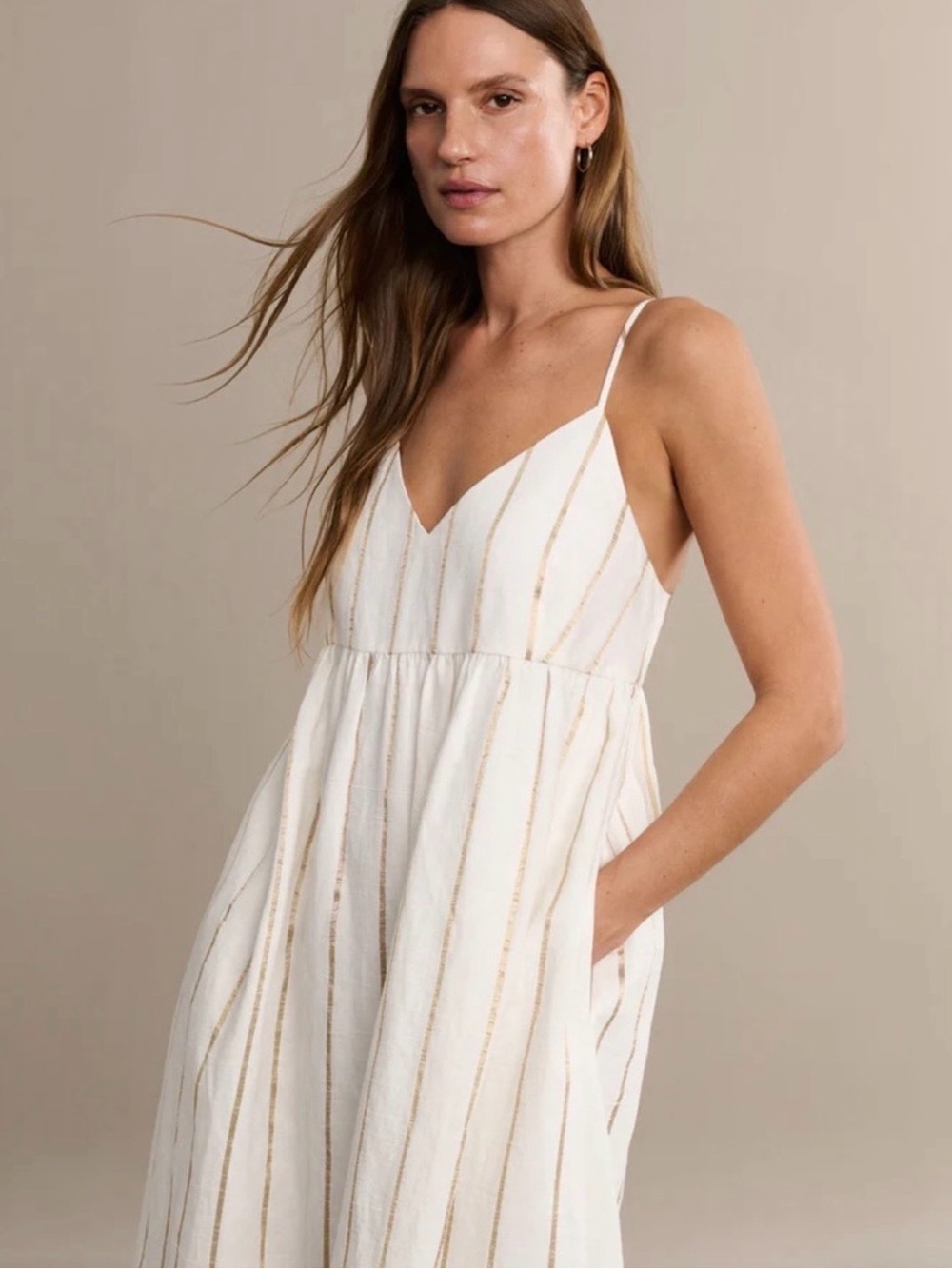 Jenni Kayne Cove Striped Maxi Dress White with Gold Stripes